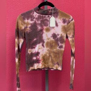 Forever 21 Tie-Dye Ribbed Long-Sleeve Top - Burgundy, Brown, Cream